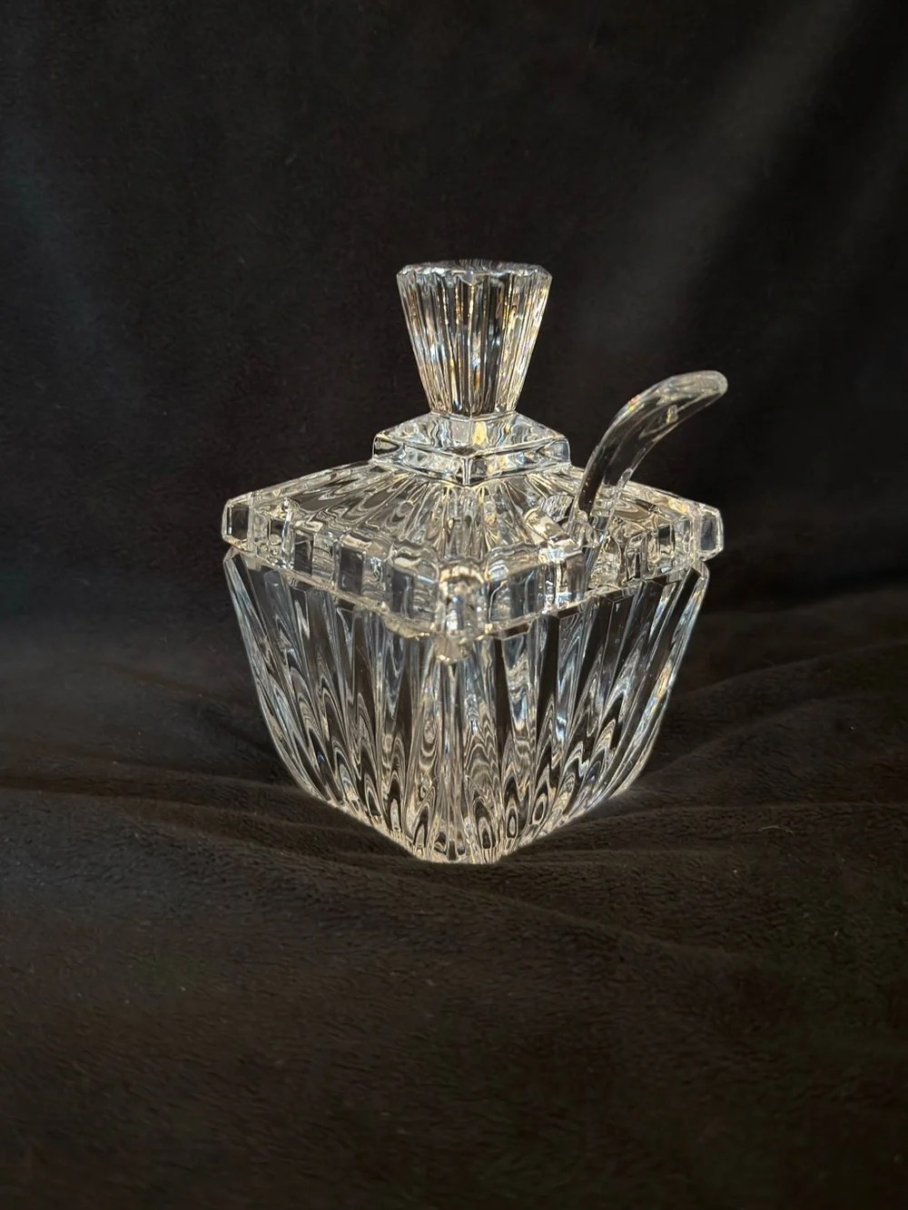 Mikasa Vintage Square Cut-Crystal Jar with Lid and Spoon